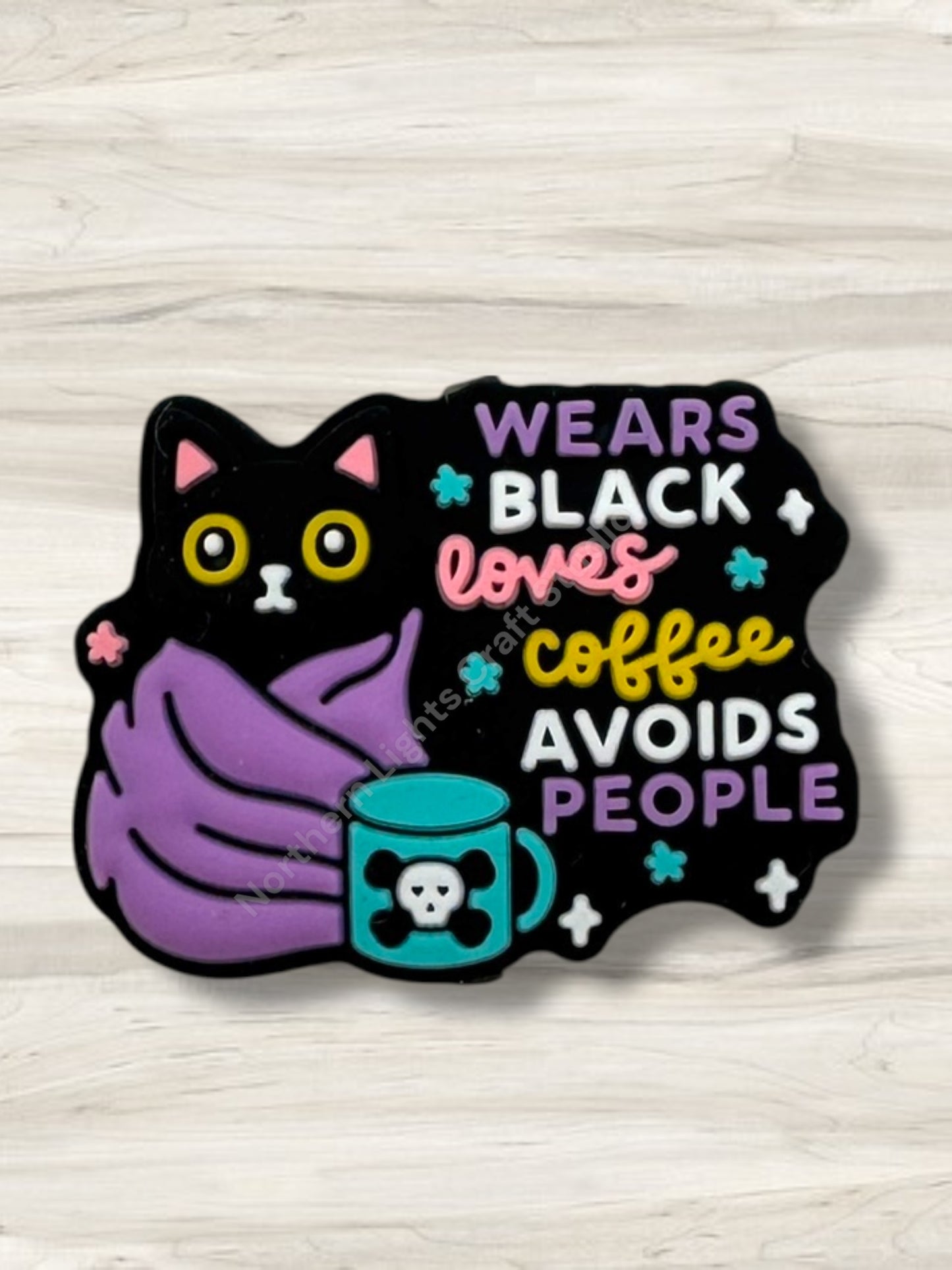 Wears Black Loves Coffee Avoids People Silicone Focal Bead