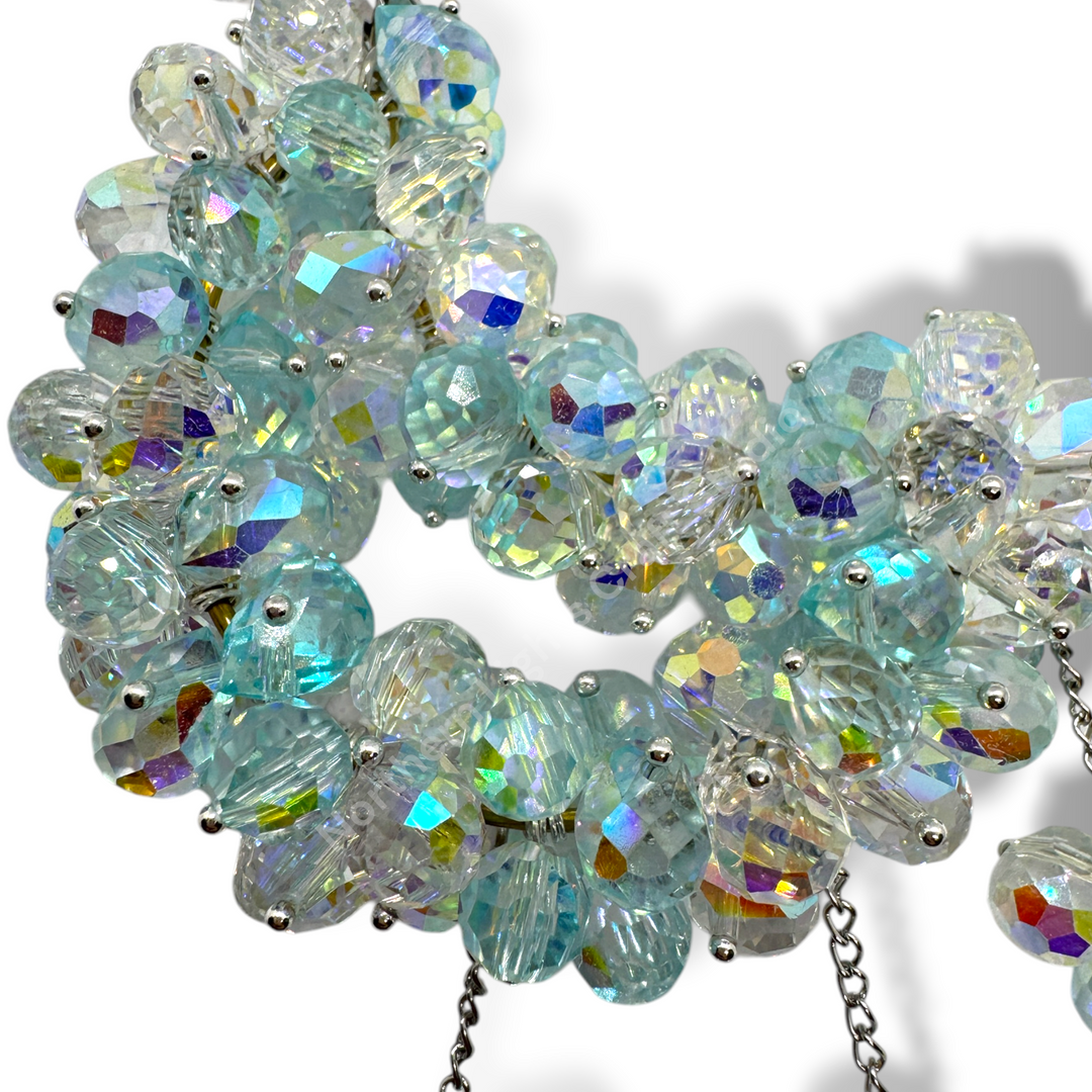 Teal and AB Crystal Moon Suncatcher / Moon Car Charm