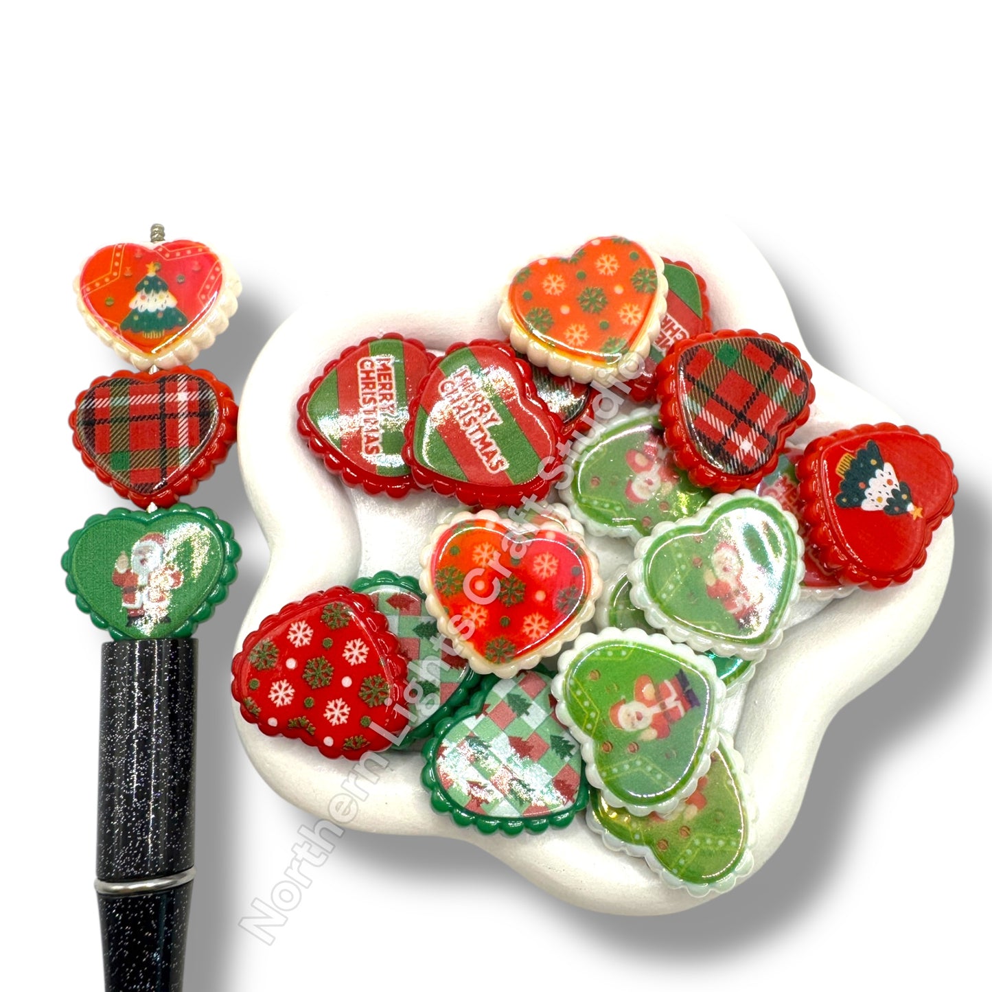 16mm Christmas Acrylic Printed Mix - 10 pc.