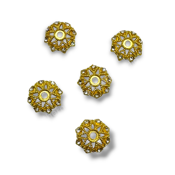 Metal  Flower Star Bead Cap With Rhinestones - 16mm -10pc.