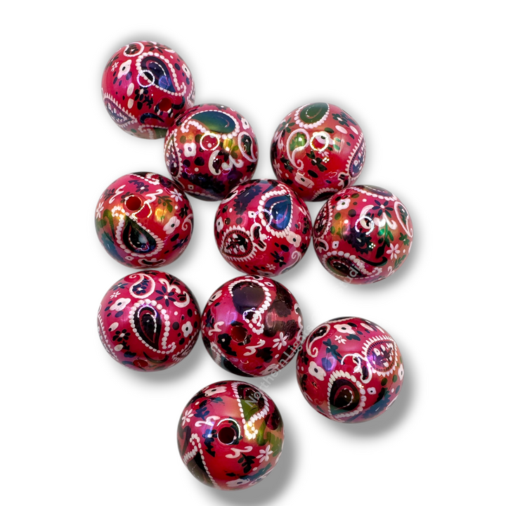 Fucshia Paisley Bandana UV 20mm Acrylic Beads - 10pc.