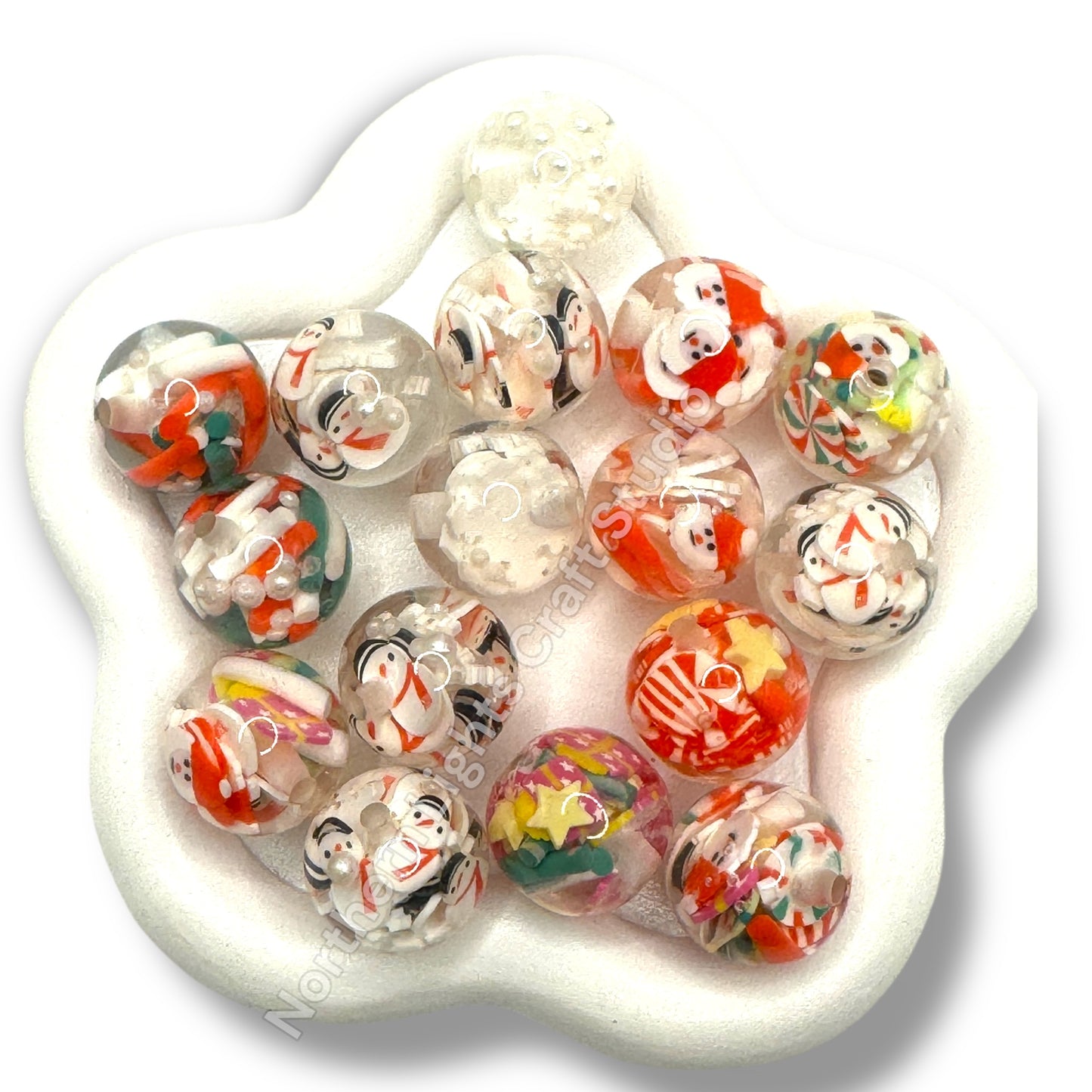 16mm Christmas Acrylic Printed Mix - 10 pc.