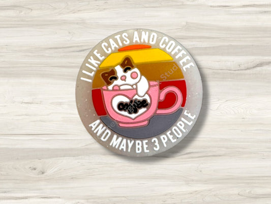 I LIke Cats and Coffee and Maybe 3 People Glitter Jelly Focal Bead