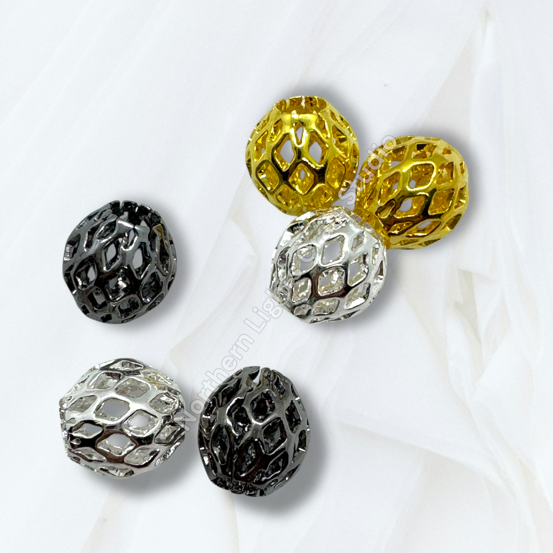 Lattice Design Metal Round 8mm Spacer Beads for Pens or Jewelry - 25pc.