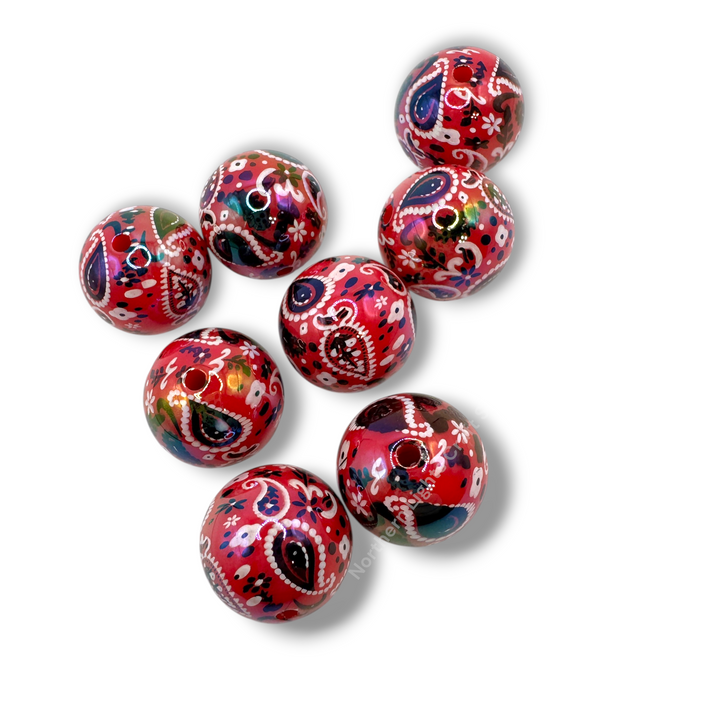 Fucshia Paisley Bandana UV 20mm Acrylic Beads - 10pc.