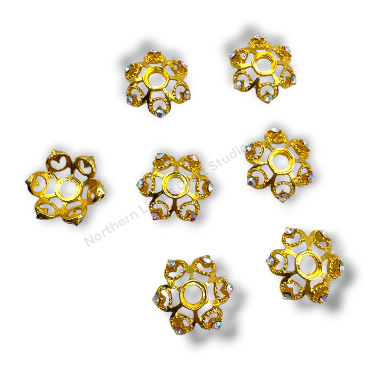 Daisy Metal Flower Rhinestone Silver 18mm Bead Cap  - 10pc.