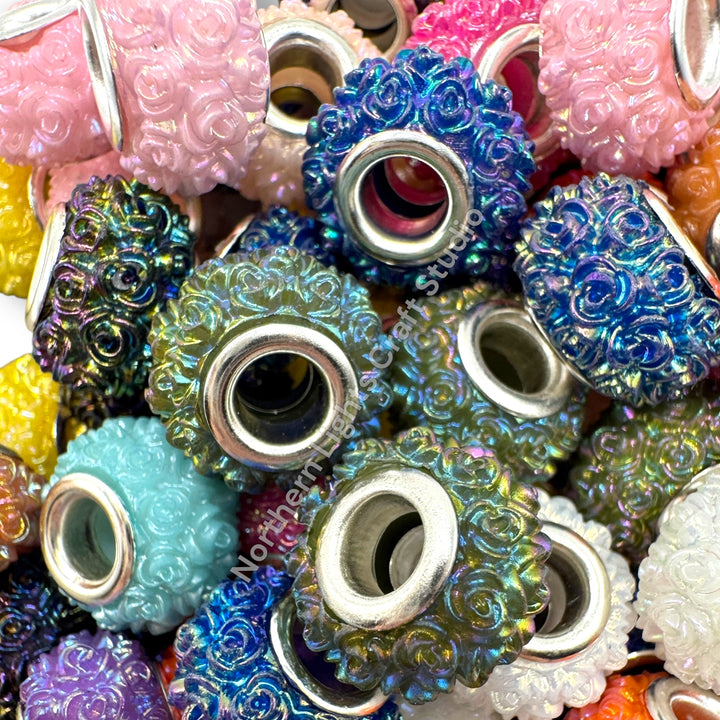 Carved Flower Wheel Beads / Large Hole Spacer Beads - 25pc.