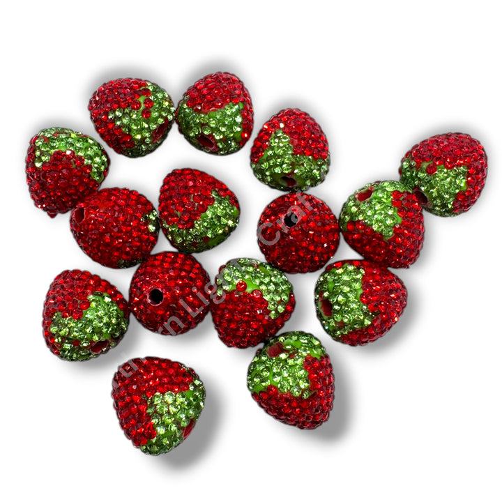 Rhinestone Strawberry Beads -Small or Large Sizes - 1pc.