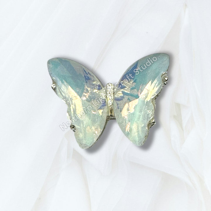 Metal Alloy Silver Crystal Butterfly Bead -2pc.