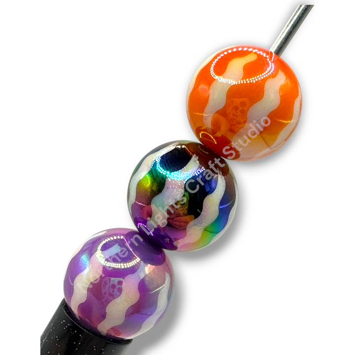 Printed UV Pumpkin Wavy Stripe Halloween 16mm Acrylic Bead Mix - 20pcs.