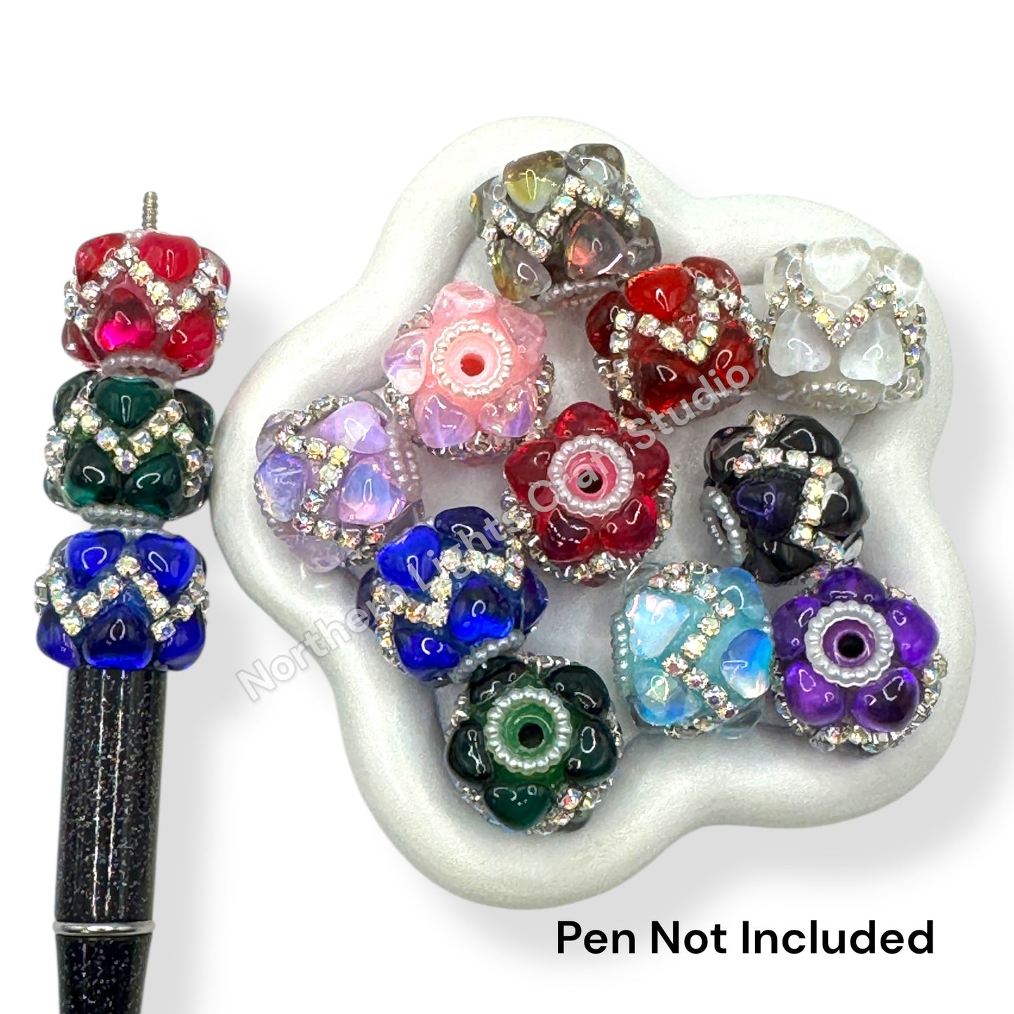 Zig Zag Glass Heart and Rhinestone Fancy Bead - 5pc.