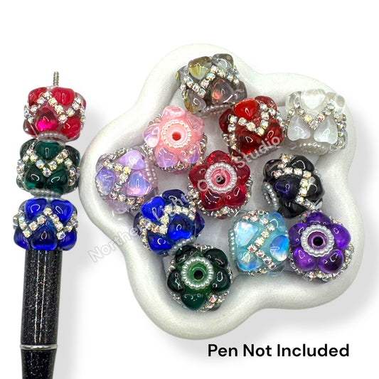 Zig Zag Glass Heart and Rhinestone Fancy Bead - 5pc.