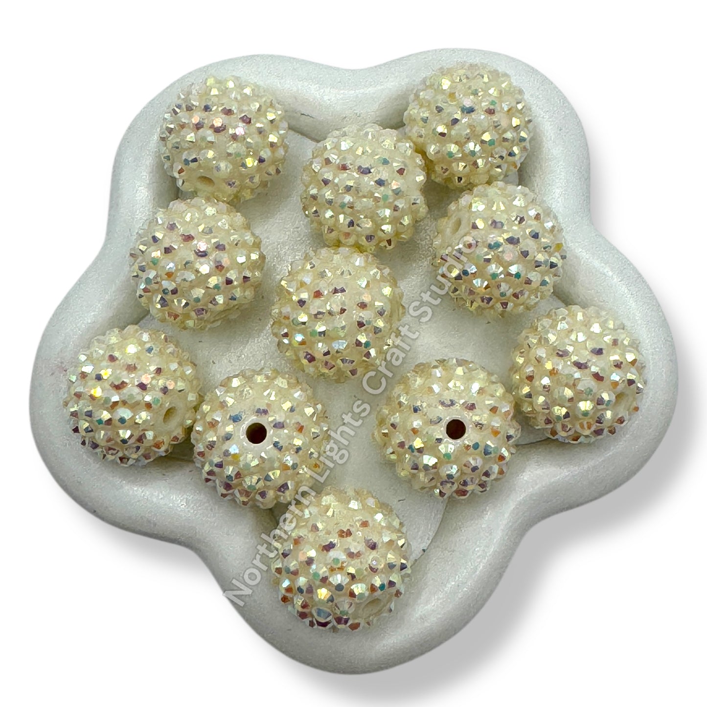 Cream AB Acrylic Rhinestone Bubblegum Beads - 10pc.