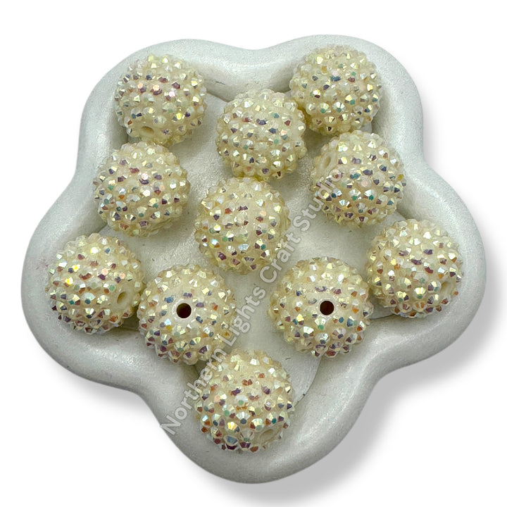 Cream AB 20mm Acrylic Rhinestone Bubblegum Beads - 10pc.