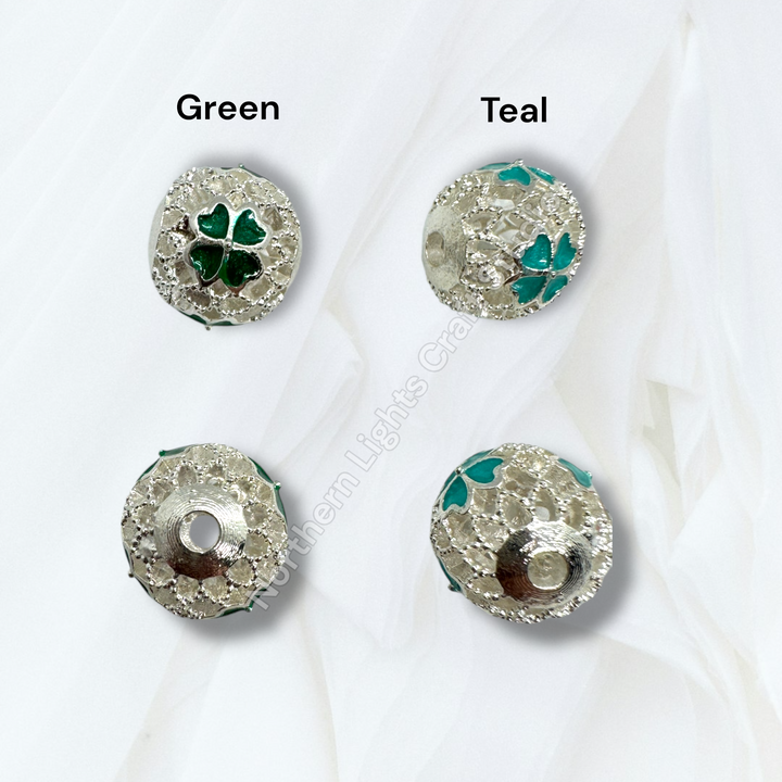 Copper Base Silver Clover Enamel 10mm Beads - 10pc.