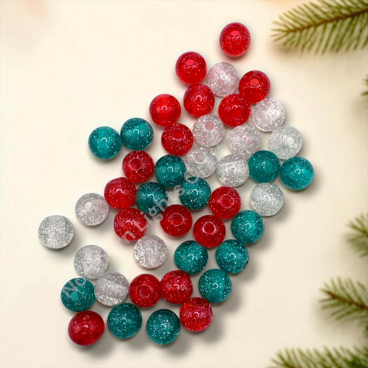 Glitter Dust Christmas 8mm Resin Bead Mix - 50 Pcs.