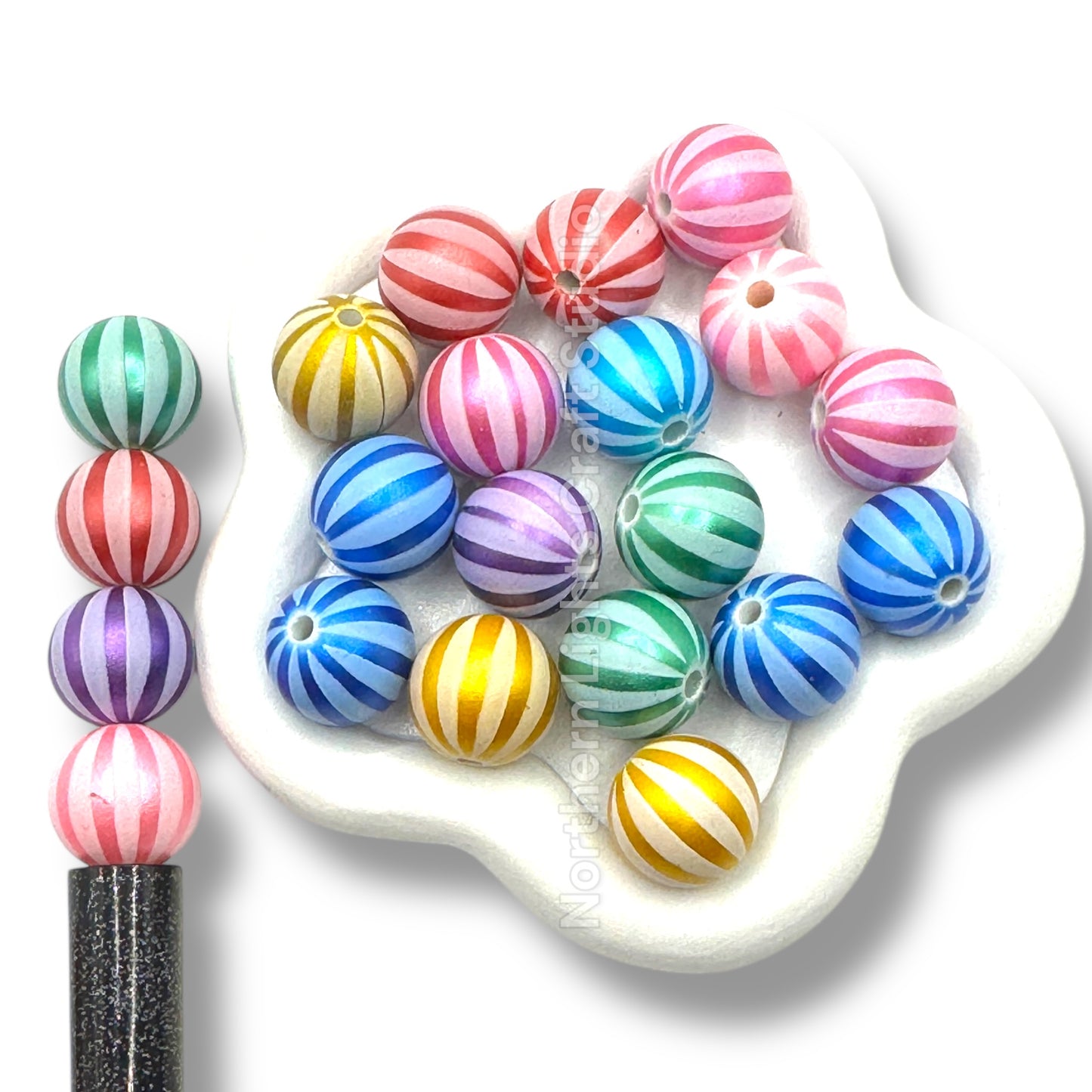 Frosted Pumpkin Stripe Beads -16mm - 20pc