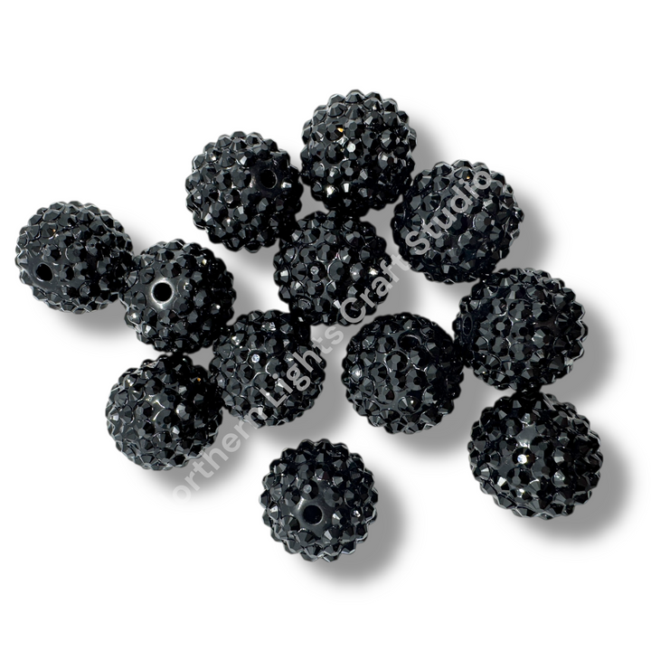 Black 20mm Acrylic Rhinestone Bubblegum Beads - 10pc.