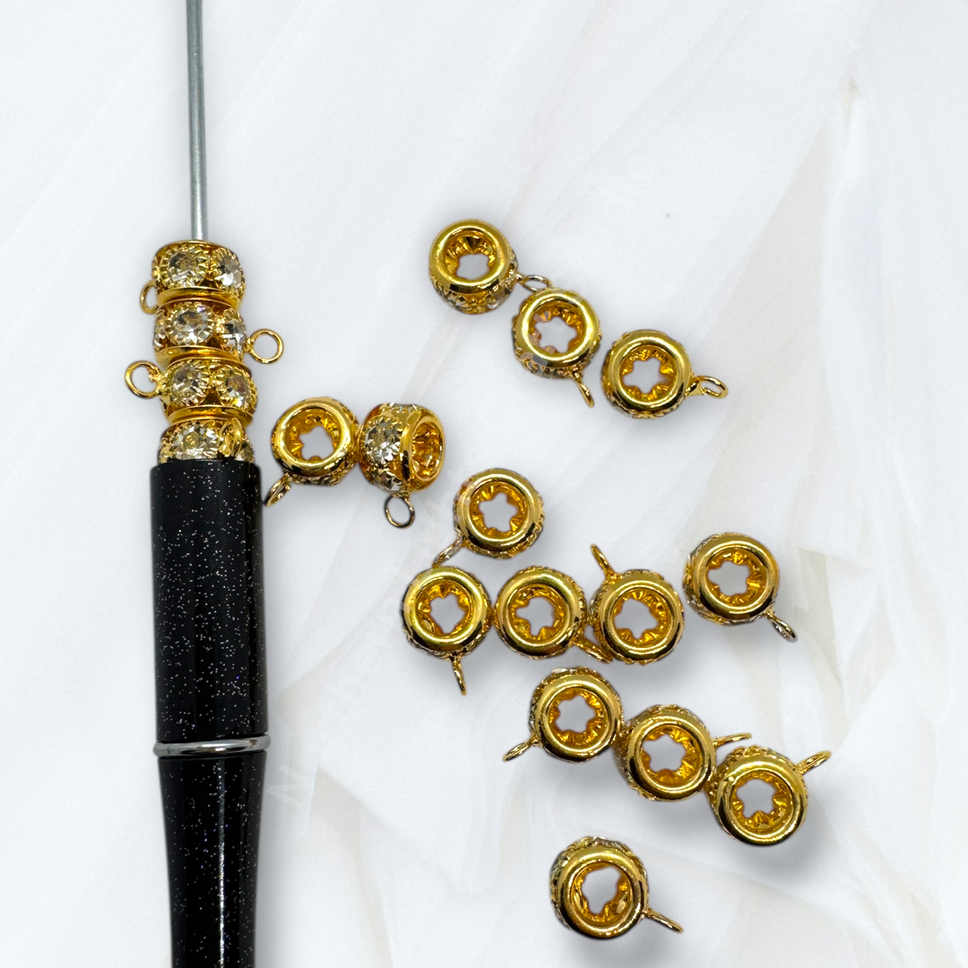 10mm Metal Alloy Spacer Bail Bead with Rhinestones - 10 pc.