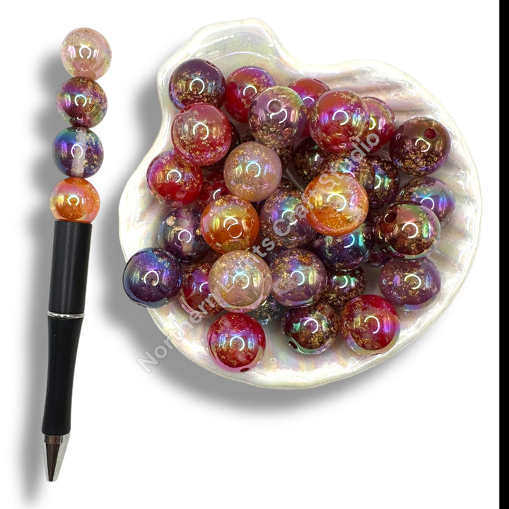 16mm Warm Tone Gold Flake Glitter Galaxy Beads - 20 pcs.