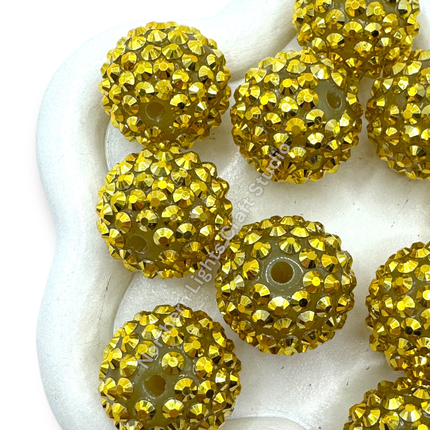 Light Gold Color Acrylic Rhinestone Bubblegum Beads - 10pc.
