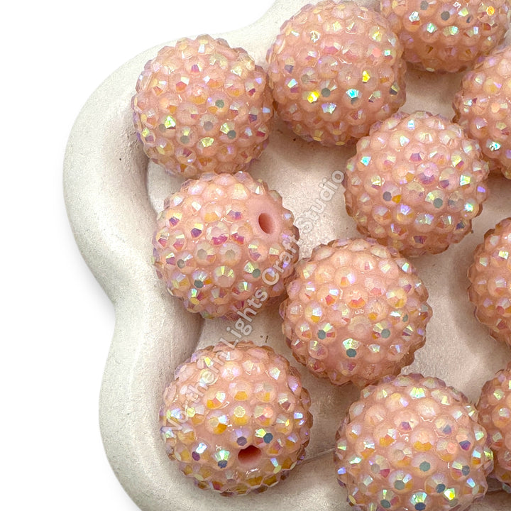 Peach Ice 20mm Acrylic Rhinestone Bubblegum Beads - 10pc.