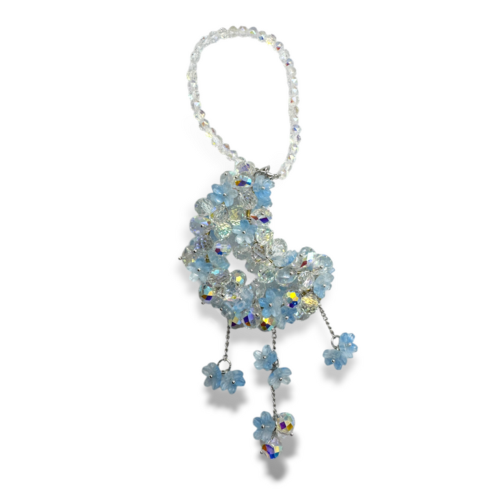 AB and Blue Flower Crystal Moon Suncatcher Car Charm