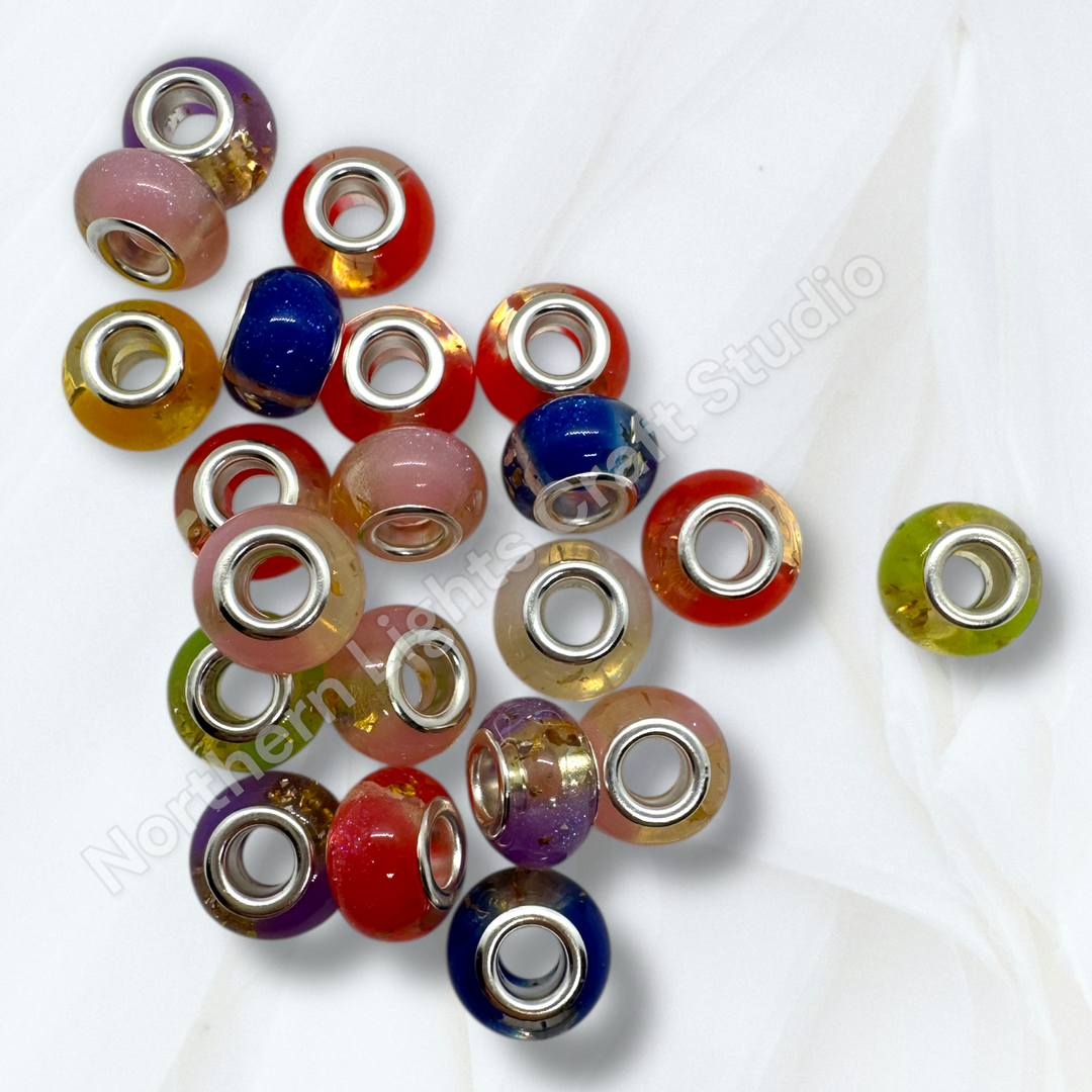 Galaxy Gold Flake Acrylic 14mm Large Hole Spacer Beads - 25pc. Mix