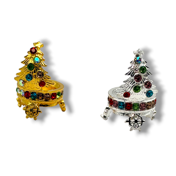 Christmas Tree Rhinestone Metal Alloy Bead Cap Spacer For 16mm Beads- 5pc.