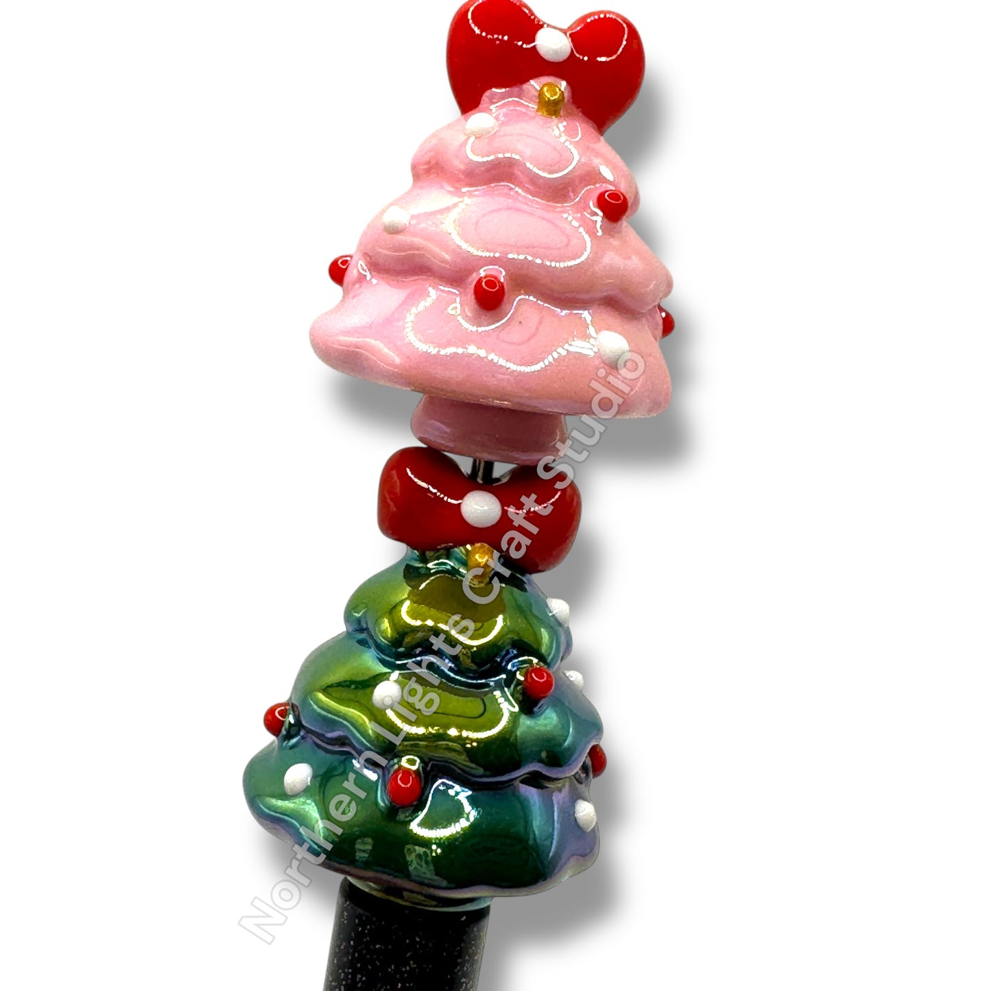3d Christmas Tree Acrylic Hand Painted UV Beads-2pc.