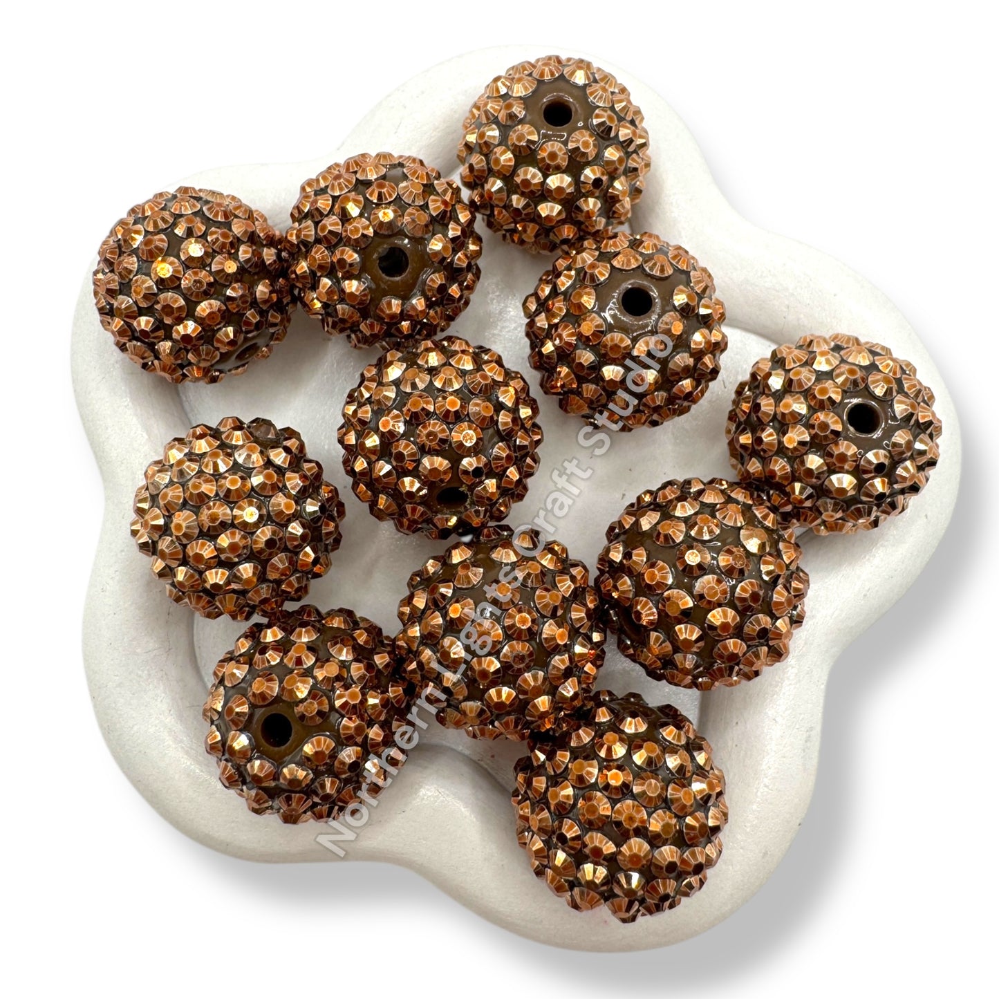 Copper Color Acrylic Rhinestone Bubblegum Beads - 10pc.
