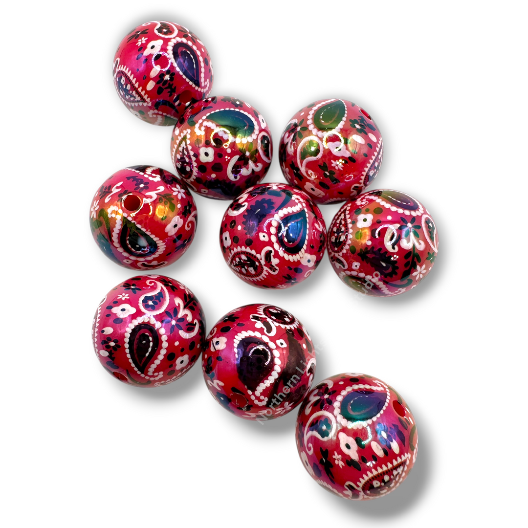 Fucshia Paisley Bandana UV 20mm Acrylic Beads - 10pc.
