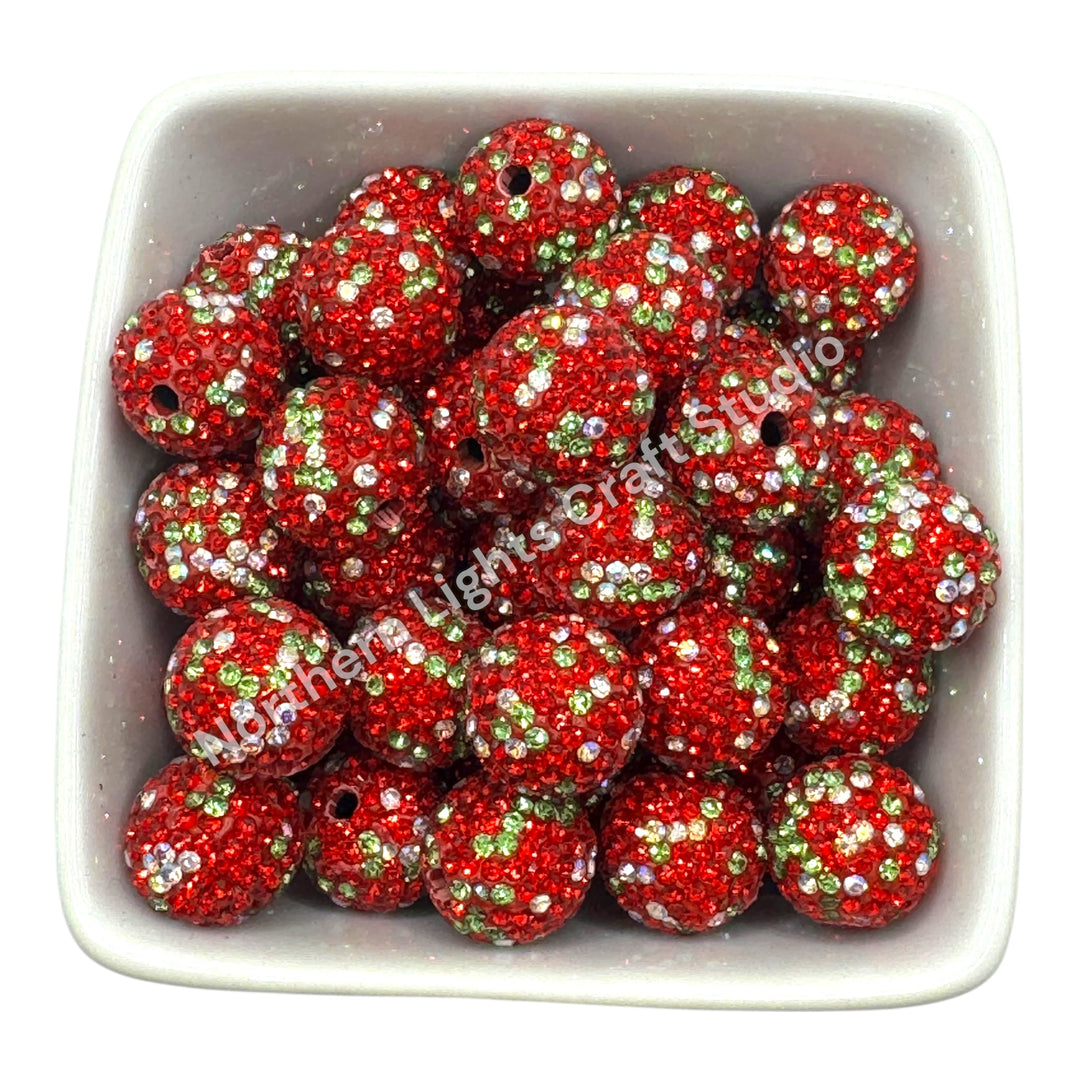 Strawberry Color / Christmas Color Clay Base  Rhinestone Beads-16mm - 10pc.