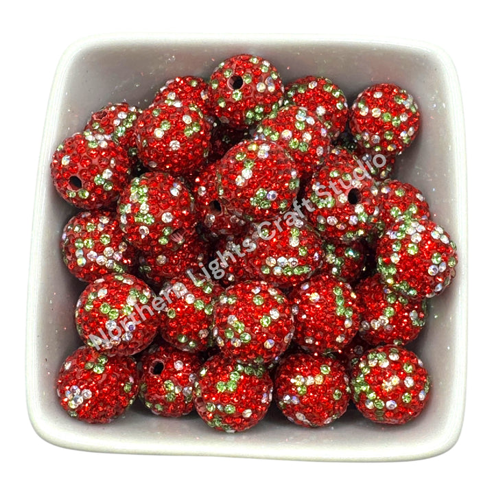 Strawberry Color / Christmas Color Clay Base  Rhinestone Beads-16mm - 10pc.