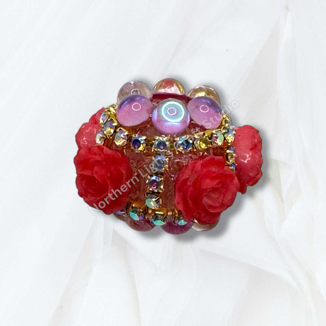 Fancy Velvet Flower and Rhinestone Bead -2pc.