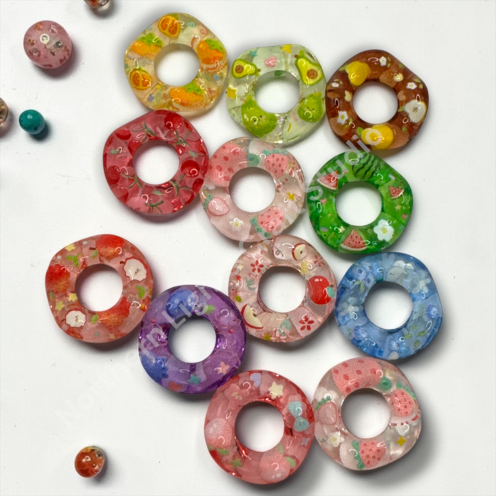 Fruit Printed Wavy 16mm Acrylic Spacer Mix  - 50pc. Mix