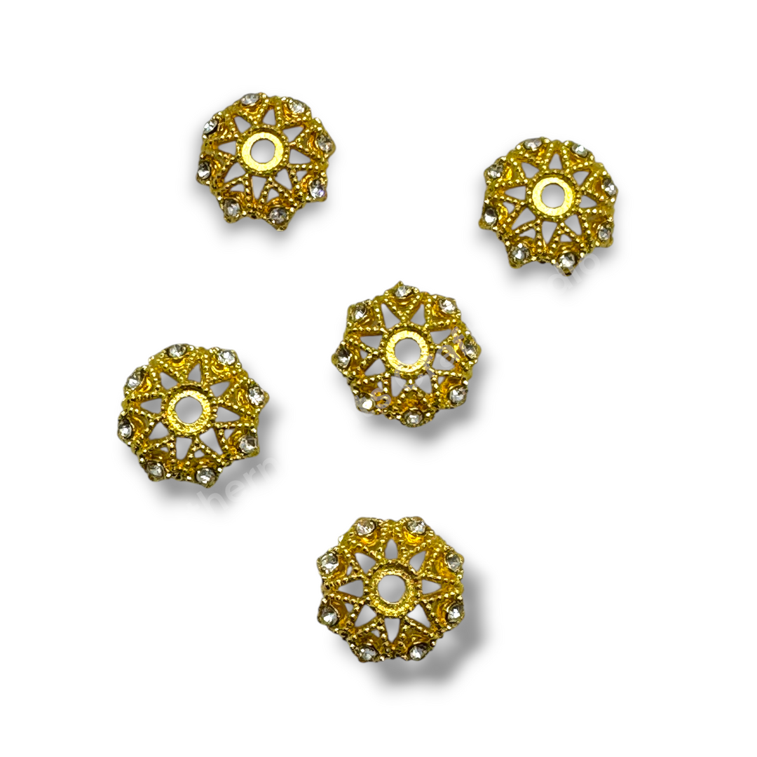 Metal  Flower Star Bead Cap With Rhinestones - 16mm -10pc.