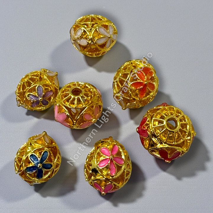 Copper Base Gold Plated Enamel Flower 10mm Beads - 10pc.  Mix