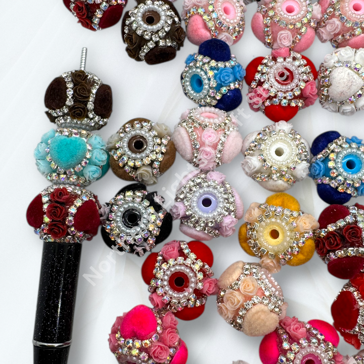 Fancy Velvet Heart and Flower Bead - 10pc.  mix