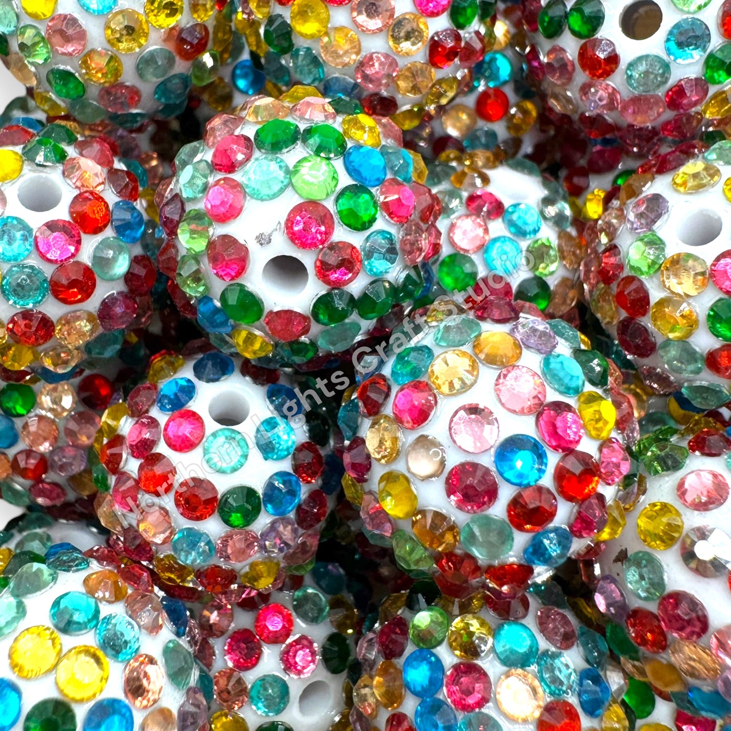 Multicolor Confetti 20mm Acrylic Rhinestone Bubblegum Beads - 10pc.