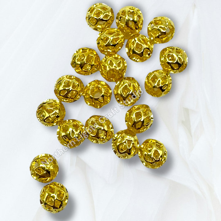 Lattice Design Metal Round 8mm Spacer Beads for Pens or Jewelry - 25pc.