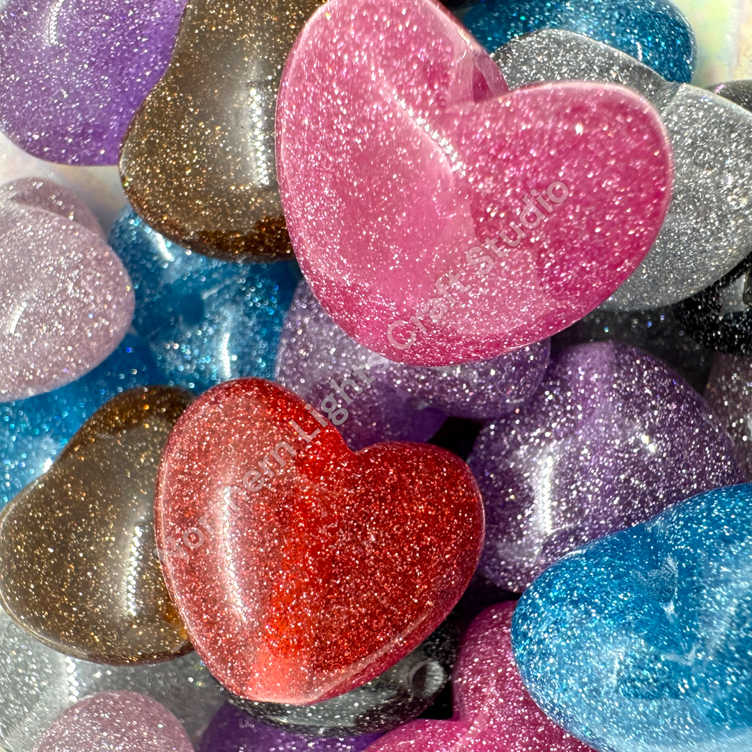 Glitter Dust Acrylic Heart Beads -10pc.