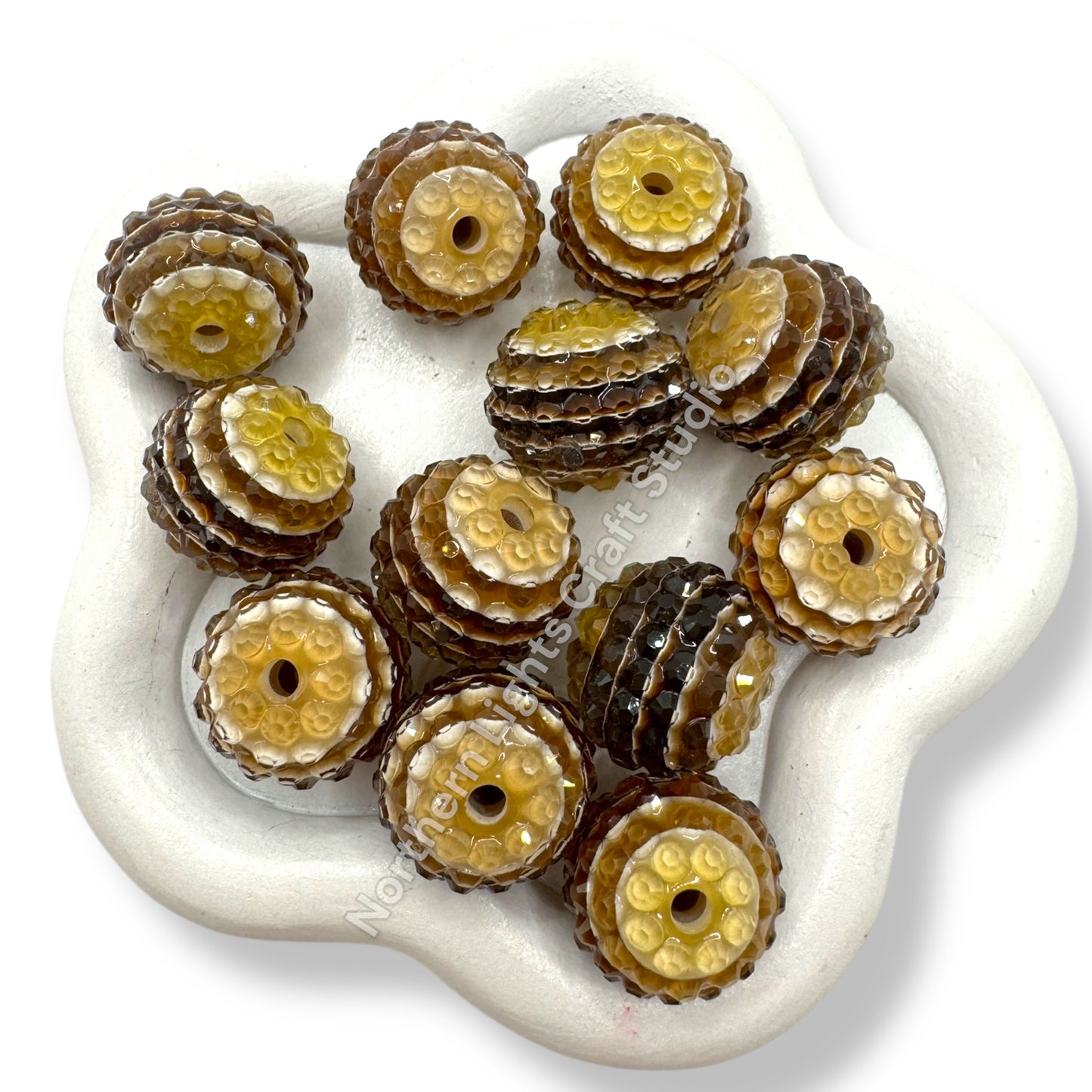 Brown Stripe Jelly 18 mm Acrylic Rhinestone Bubblegum Beads - 10pc.