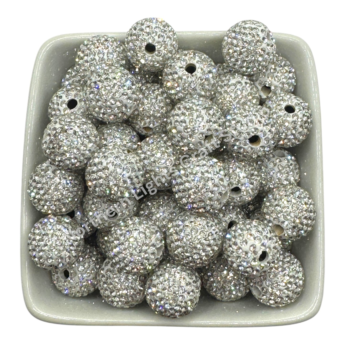 Silver With AB Rhinestone Beads-16mm - 10pc.