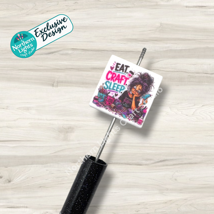 Eat Craft Sleep Printed Silicone Focal - Exclusive Design!