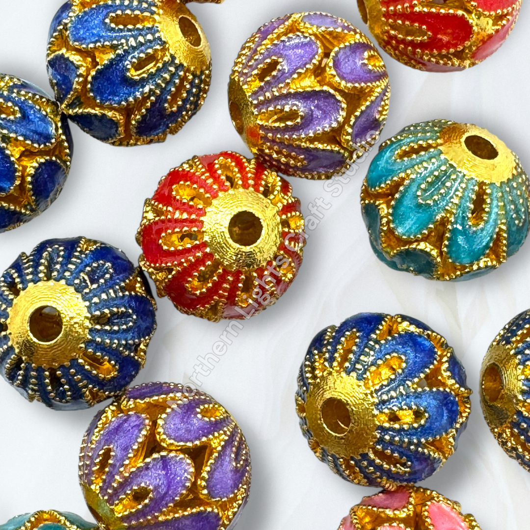 Copper Base Gold Plated Enamel  10mm Beads - 10pc.  Mix