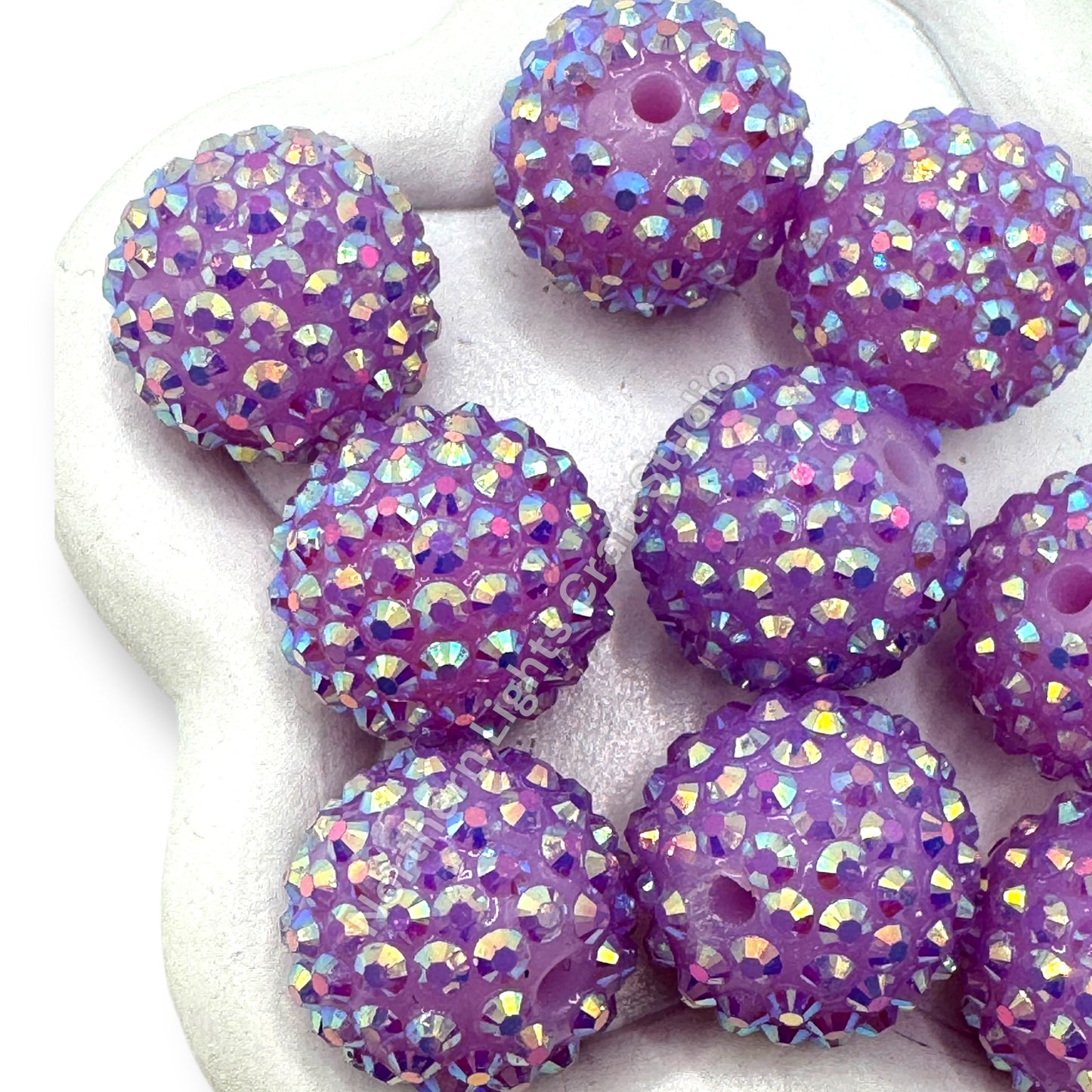 Light Purple AB 20mm Acrylic Rhinestone Bubblegum Beads - 10pc.