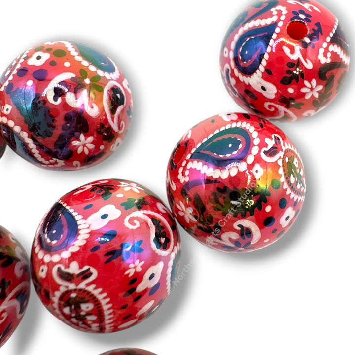 Fucshia Paisley Bandana UV 20mm Acrylic Beads - 10pc.