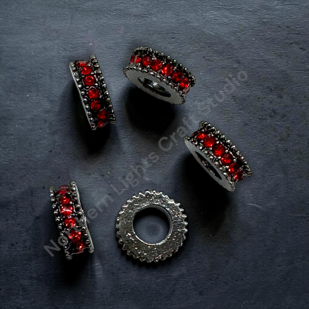 10mm Black Metal Red Rhinestone Spacers-10pcs