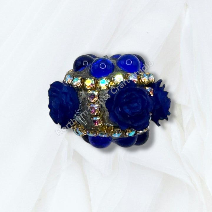 Fancy Velvet Flower and Rhinestone Bead -2pc.